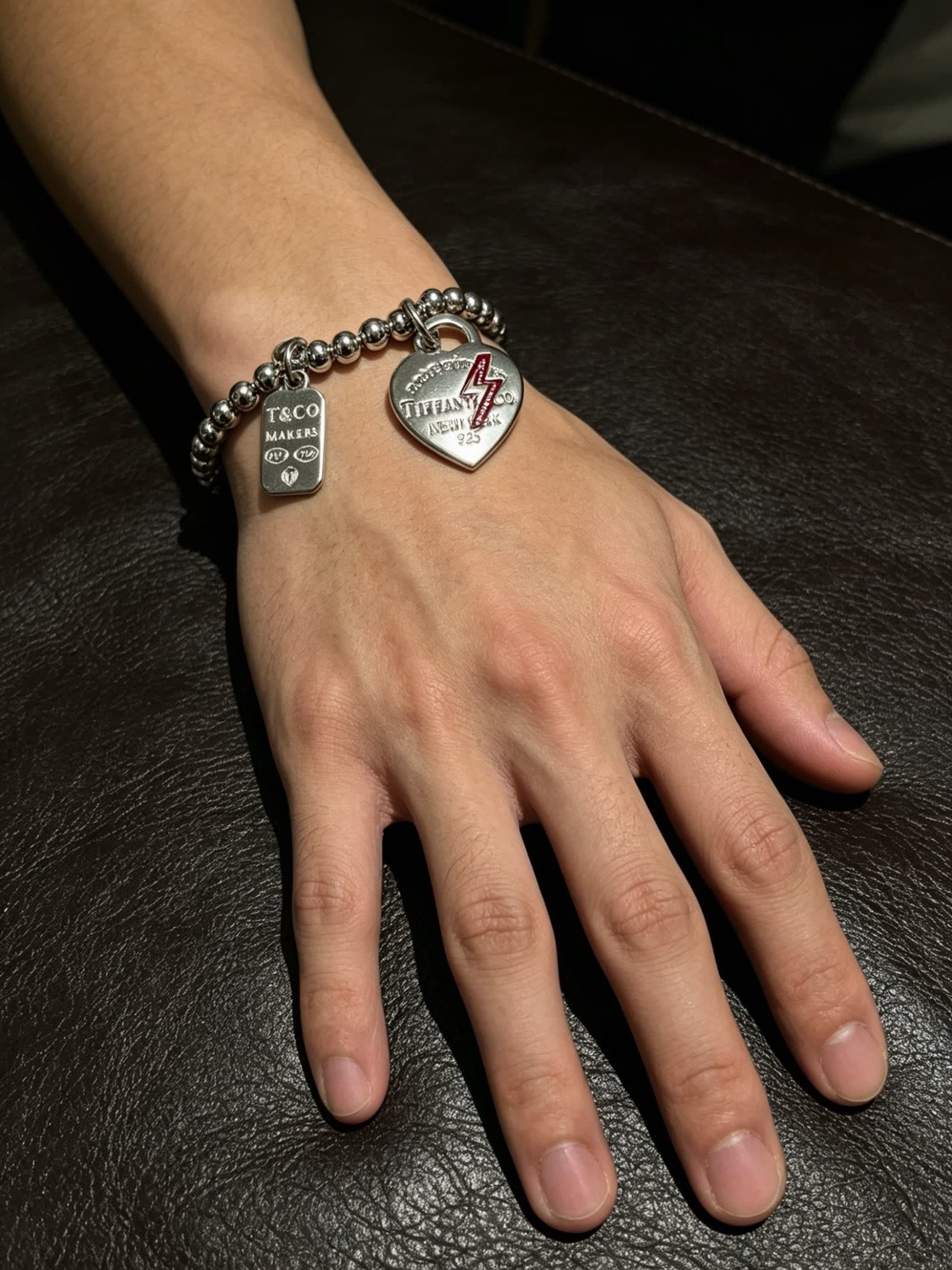 Tiffany & Co Silver Beaded Bracelet with Heart Charm